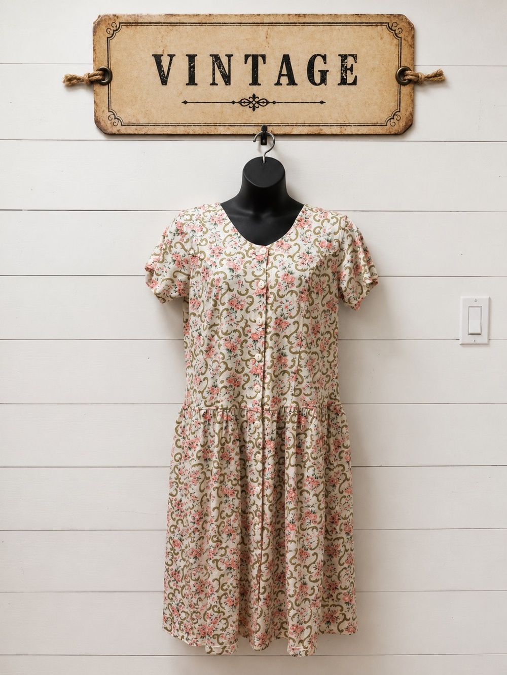 Body Image Vintage Floral Drop-Waist Dress Size M